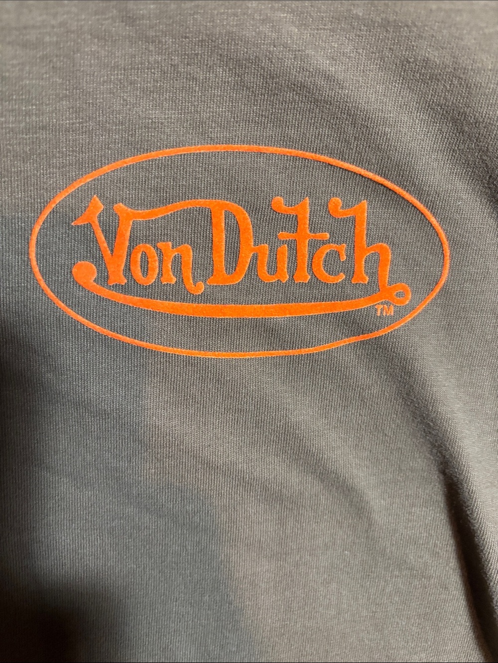 Von Dutch Olive Green Short Sleeve Tee with Orange Logo